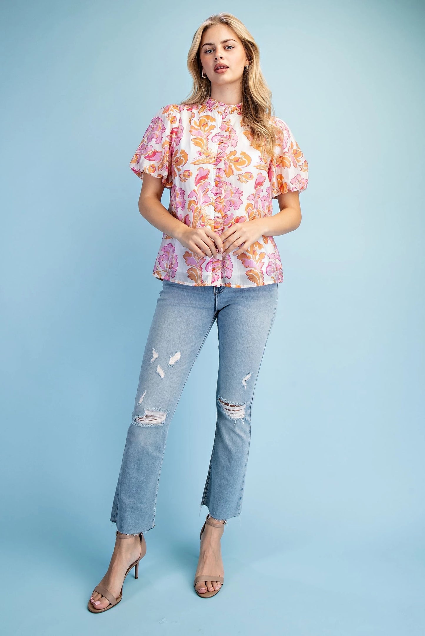 Sandra Diane Ruffle Blouse Pink Mix