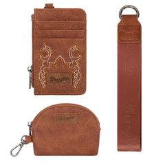 Wrangler Embroidered Dual Pouch Wristlet - Brown