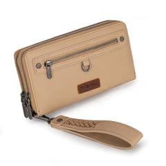 Wrangler Dual Zipper Compartment Large Wallet -Tan