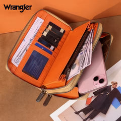 Wrangler Dual Zipper Compartment Large Wallet -Tan