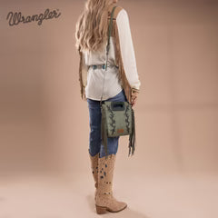 Wrangler Boot Scroll Fringe Tote/Crossbody -Green