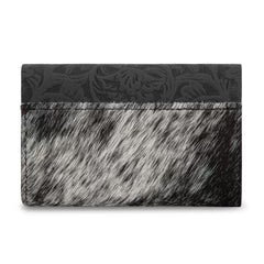 Wrangler Genuine Hair-On Cowhide Floral Tooled Card Holder - Black