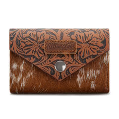 Wrangler Genuine Hair-On Cowhide Floral Tooled Card Holder - Brown