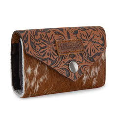 Wrangler Genuine Hair-On Cowhide Floral Tooled Card Holder - Brown