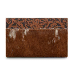 Wrangler Genuine Hair-On Cowhide Floral Tooled Card Holder - Brown