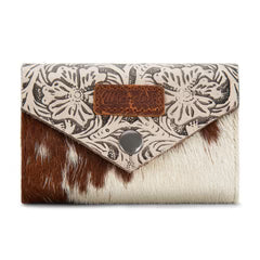 Wrangler Genuine Hair-On Cowhide Floral Tooled Card Holder - Tan
