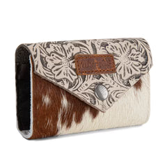 Wrangler Genuine Hair-On Cowhide Floral Tooled Card Holder - Tan