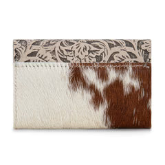 Wrangler Genuine Hair-On Cowhide Floral Tooled Card Holder - Tan