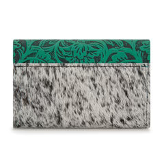 Wrangler Genuine Hair-On Cowhide Floral Tooled Card Holder - Turquoise