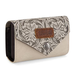Wrangler Floral Tooled Card Holder - Biege