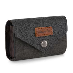 Wrangler Floral Tooled Card Holder - Black