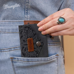 Wrangler Floral Tooled Card Holder - Black