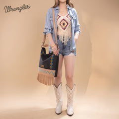 Wrangler Aztec Hobo Fringe Bag Black