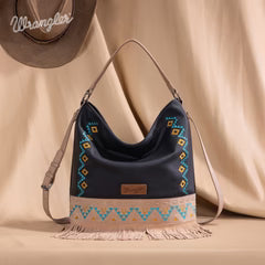 Wrangler Aztec Hobo Fringe Bag Black