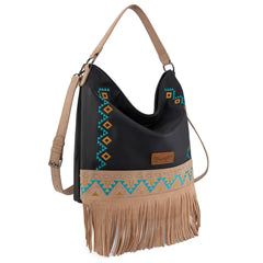 Wrangler Aztec Hobo Fringe Bag Black