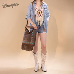 Wrangler Aztec Hobo Fringe Bag Brown