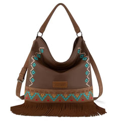Wrangler Aztec Hobo Fringe Bag Brown