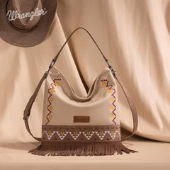 Wrangler Aztec Hobo Fringe Bag Tan