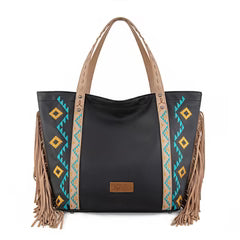 Wrangler Aztec Embroidered Large Tote Bag- Black