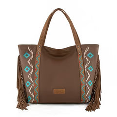 Wrangler Aztec Embroidered Large Tote Bag- Brown