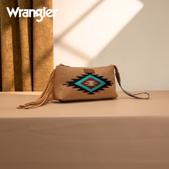 Wrangler Embroidered Aztec Canvas Wristlet/Crossbody- Brown