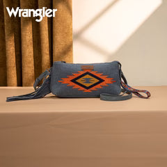 Wrangler Embroidered Aztec Canvas Wristlet/Crossbody- Jean
