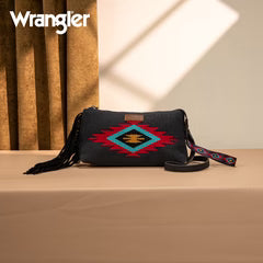 Wrangler Embroidered Aztec Canvas Wristlet/Crossbody- Black