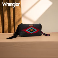 Wrangler Embroidered Aztec Canvas Wristlet/Crossbody- Black
