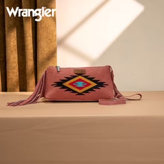 Wrangler Embroidered Aztec Canvas Wristlet/Crossbody- Dark Pink