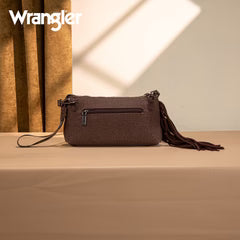 Wrangler Embroidered Aztec Canvas Wristlet/Crossbody- Coffee