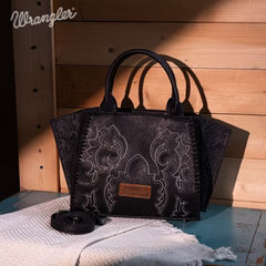 Wrangler Embroidered Trapezoid Concealed Carry Tote/Crossbody Black