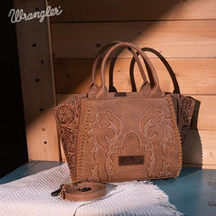 Wrangler Embroidered Trapezoid Concealed Carry Tote/Crossbody Khaki