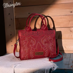 WRANGLER Red Embroidered Tote Crossbody