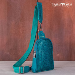 Trinity Ranch Floral Tooled Sling Bag Turquoise