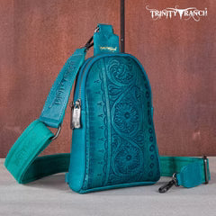 Trinity Ranch Floral Tooled Sling Bag Turquoise