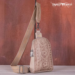 Trinity Ranch Floral Tooled Sling Bag Tan