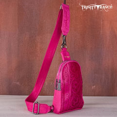 Trinity Ranch Floral Tooled Sling Bag Hot Pink