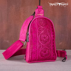 Trinity Ranch Floral Tooled Sling Bag Hot Pink