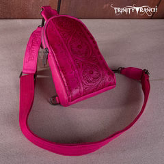 Trinity Ranch Floral Tooled Sling Bag Hot Pink