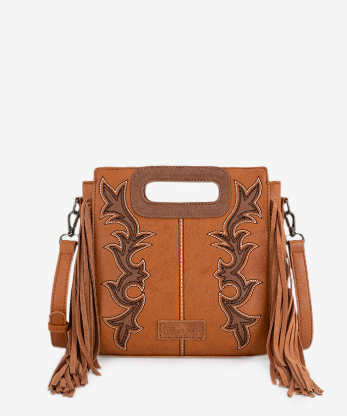 Wrangler Boot Scroll Fringe Tote/Crossbody BROWN