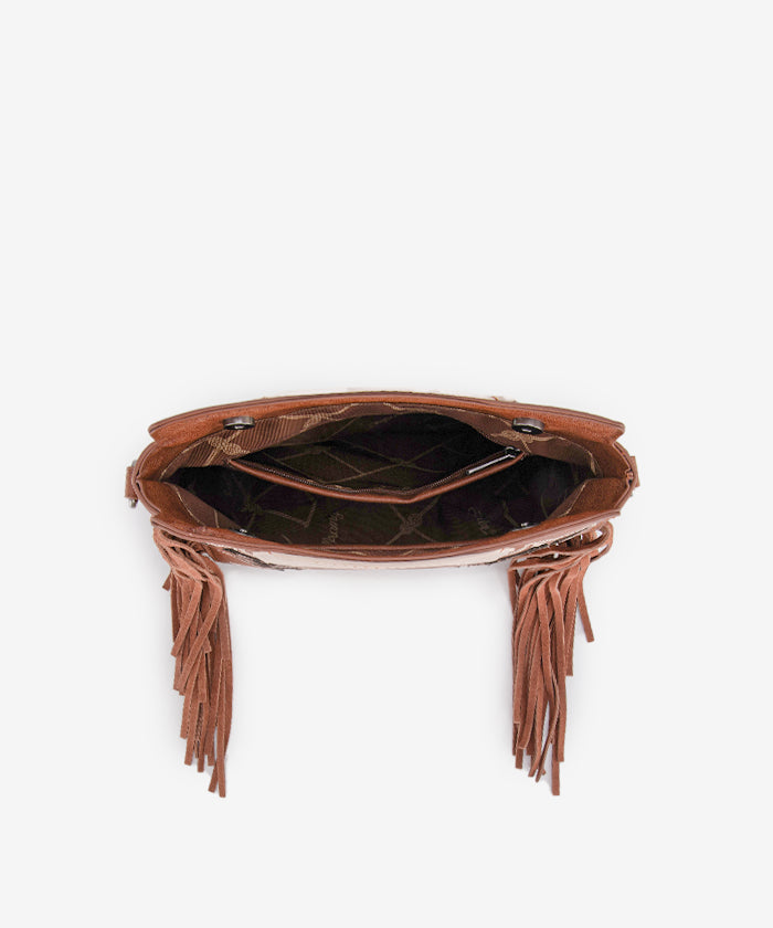 Wrangler Boot Scroll Fringe Tote/Crossbody BROWN