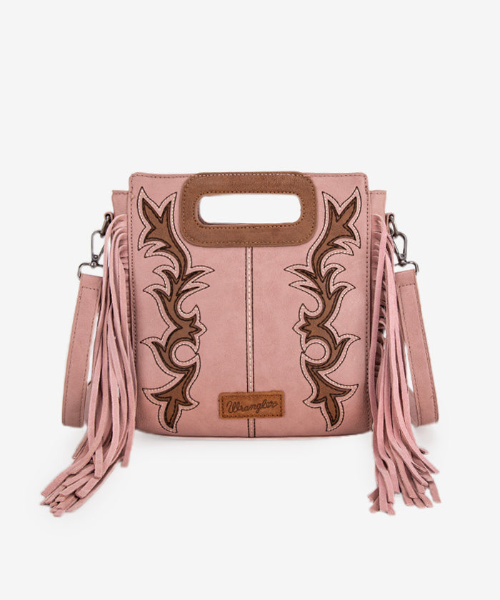 Wrangler Boot Scroll Fringe Tote/Crossbody Pink
