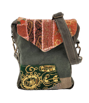 Recycled Military Tent w/Vintage Fabric Crossbody