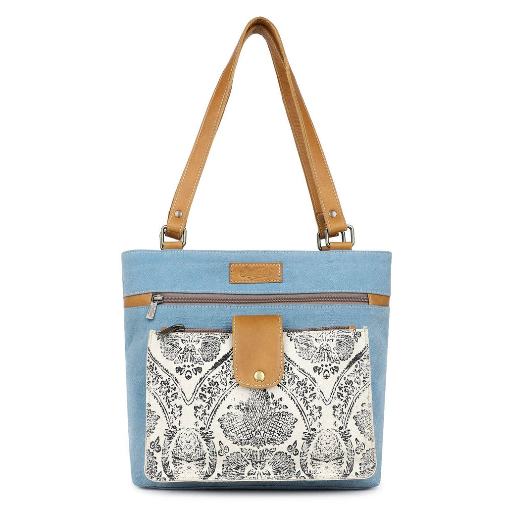 Canvas & Leather Women Crossbody - Alabaster/Carolina Blue