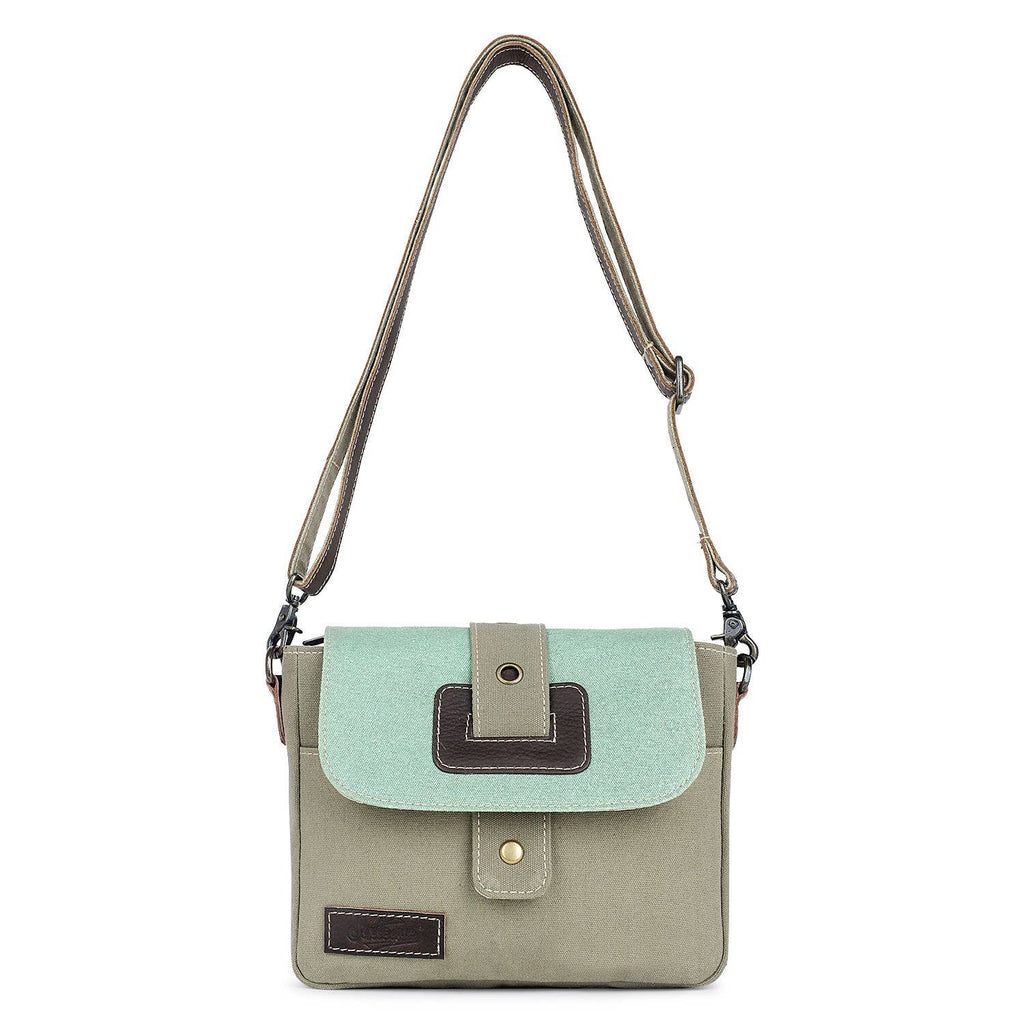 Canvas & Leather Women's Crossbody Bag - Sage/Cambridge Blue