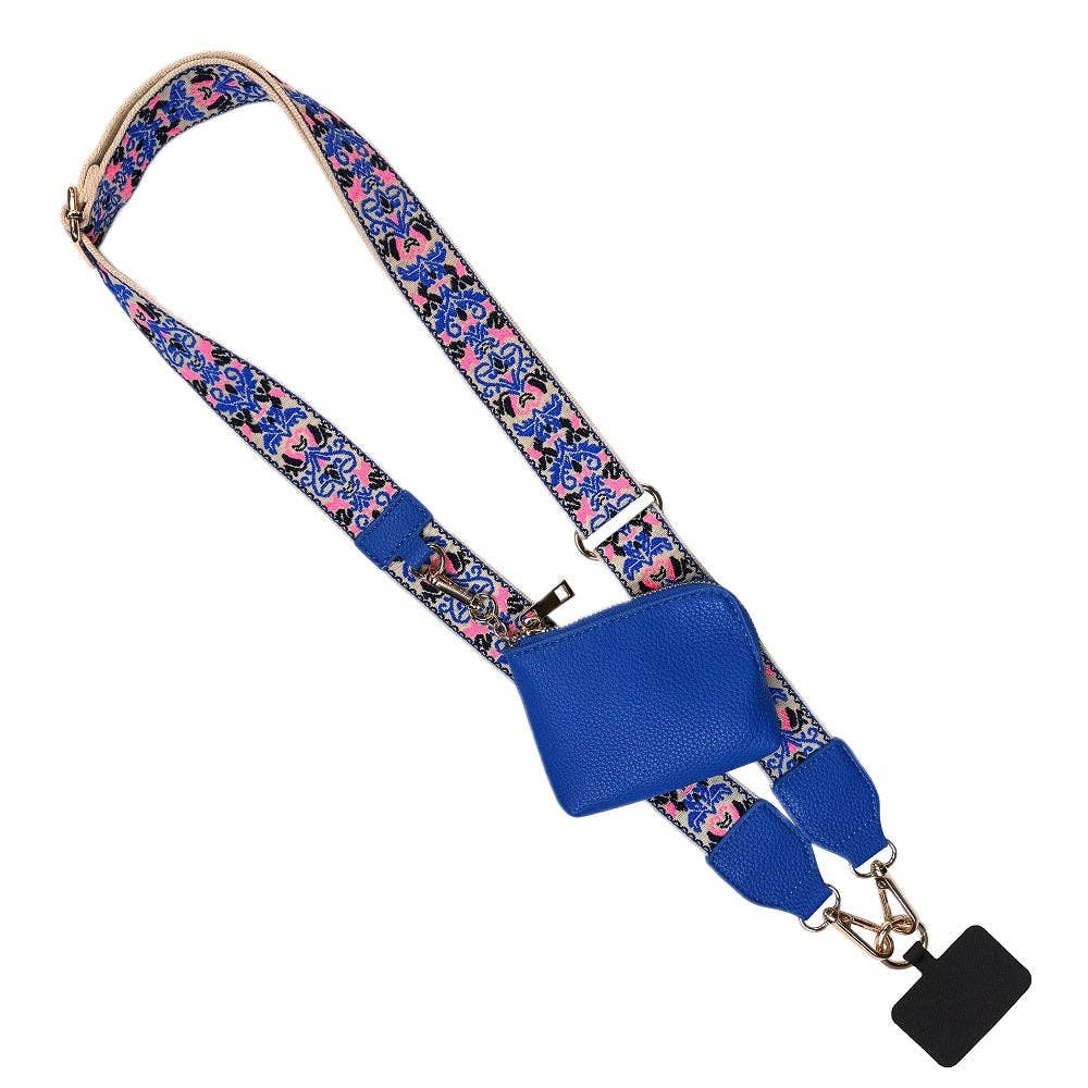Clip & Go Strap with RFID Pouch – Brocade Pattern: Bright Blue