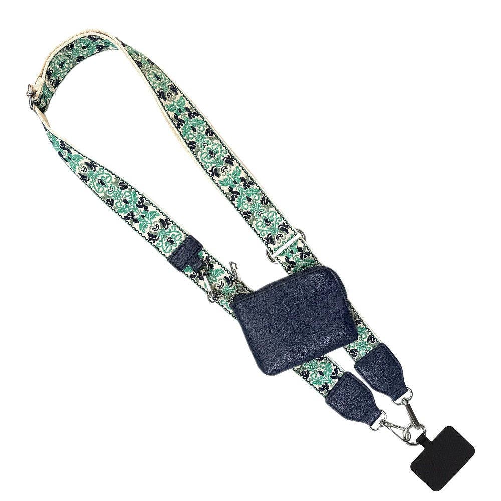 Clip & Go Strap with RFID Pouch – Brocade Pattern: Teal