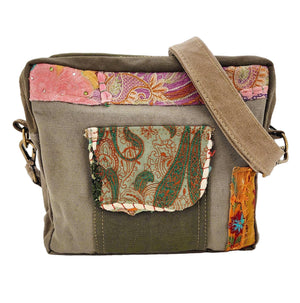 Recycled Military Tent w/Vintage Fabric Crossbody