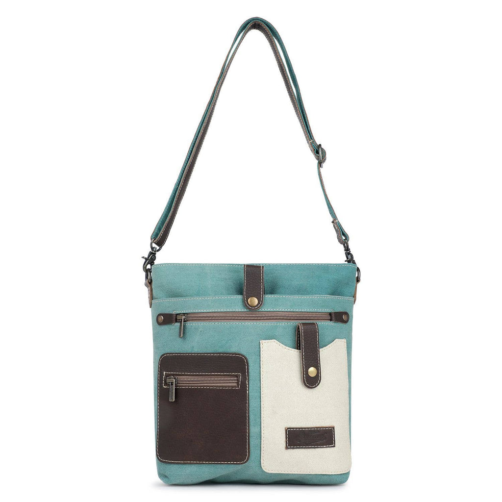 Canvas & Leather Women's Crossbody Bag - Bone/Cambridge Blue