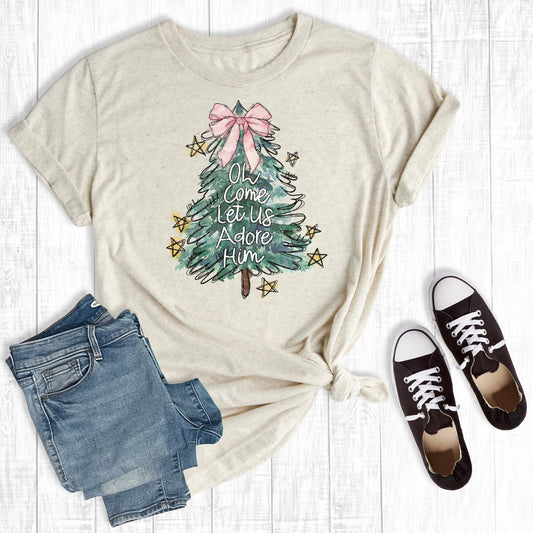 Retro Christmas O Come Let Us Adore Him Graphic Tee